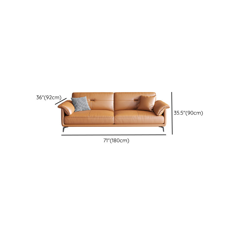 Nordic Style Arc Arm Slipcovered Sofa Leather Sofa in Orange for Apartment