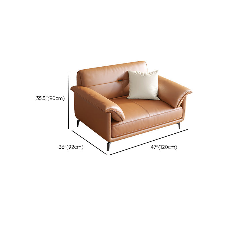 Nordic Style Arc Arm Slipcovered Sofa Leather Sofa in Orange for Apartment