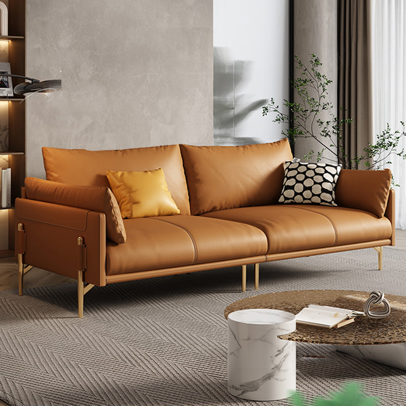 Glam Genuine Leather Living Room Pillow Top Arm Pillows Orange Seating