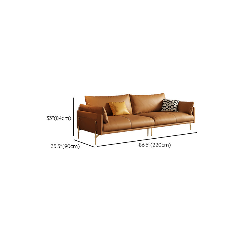 Glam Genuine Leather Living Room Pillow Top Arm Pillows Orange Seating