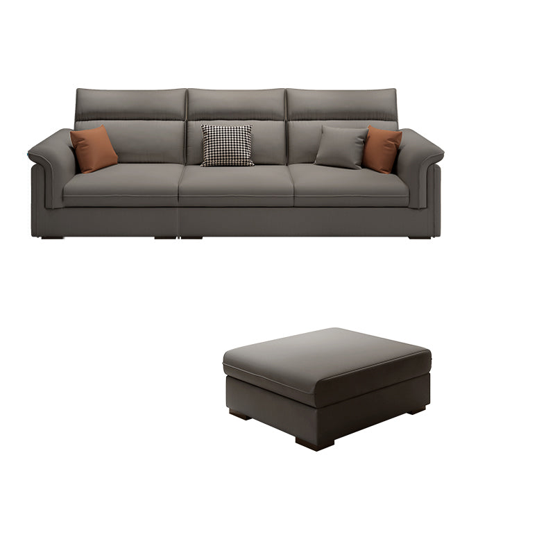Contemporary Faux Leather Sofa with Ottoman Included in Pine Wood
