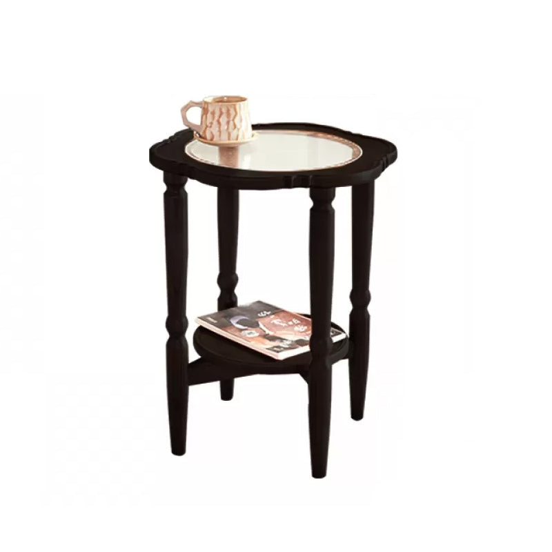 Solid Wood Accent Side Table Living Room Naturally Shaped Double Tier 4 Legs