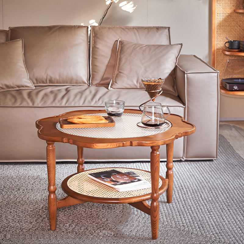 Solid Wood Accent Side Table Living Room Naturally Shaped Double Tier 4 Legs