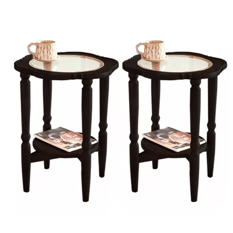 Solid Wood Accent Side Table Living Room Naturally Shaped Double Tier 4 Legs