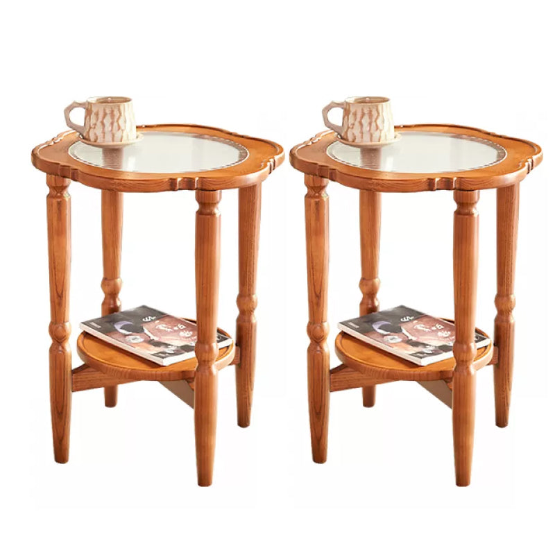 Solid Wood Accent Side Table Living Room Naturally Shaped Double Tier 4 Legs