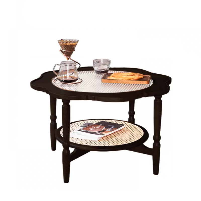 Solid Wood Accent Side Table Living Room Naturally Shaped Double Tier 4 Legs