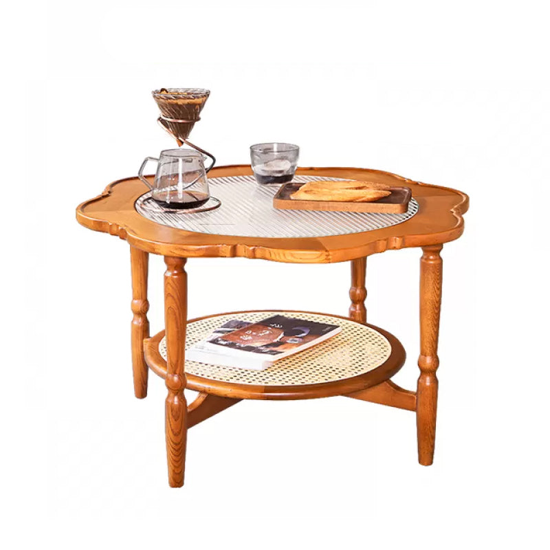 Solid Wood Accent Side Table Living Room Naturally Shaped Double Tier 4 Legs