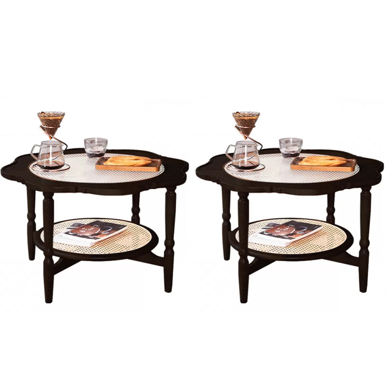 Solid Wood Accent Side Table Living Room Naturally Shaped Double Tier 4 Legs