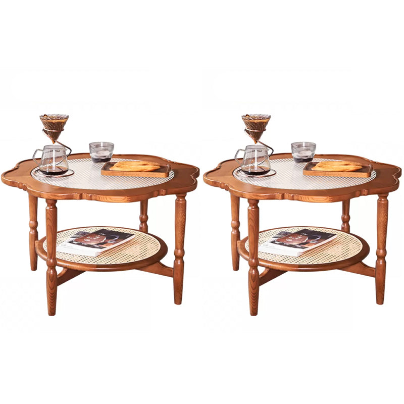 Solid Wood Accent Side Table Living Room Naturally Shaped Double Tier 4 Legs