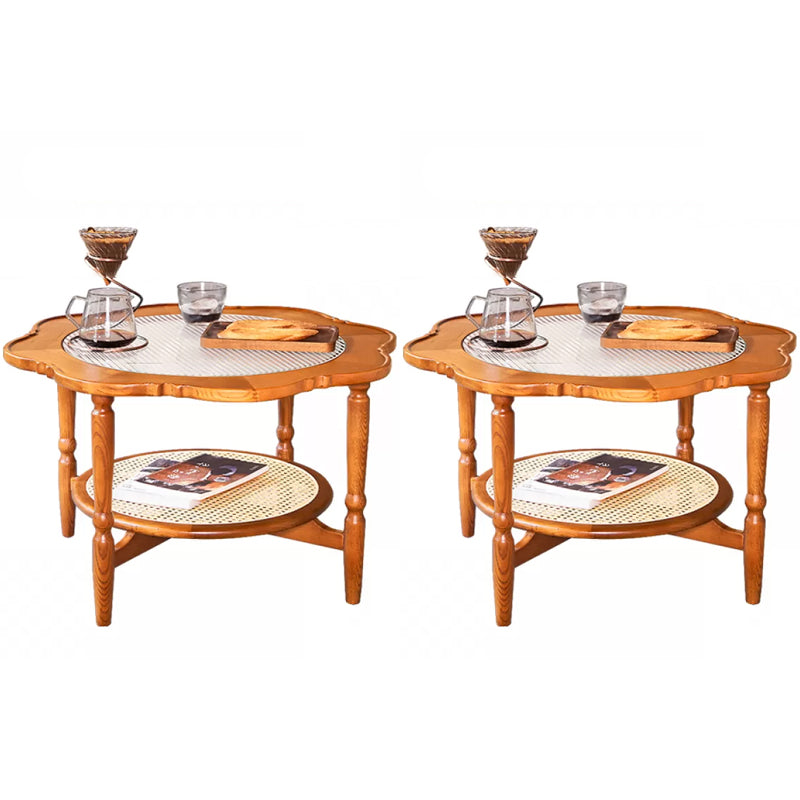 Solid Wood Accent Side Table Living Room Naturally Shaped Double Tier 4 Legs