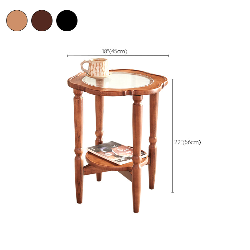 Solid Wood Accent Side Table Living Room Naturally Shaped Double Tier 4 Legs