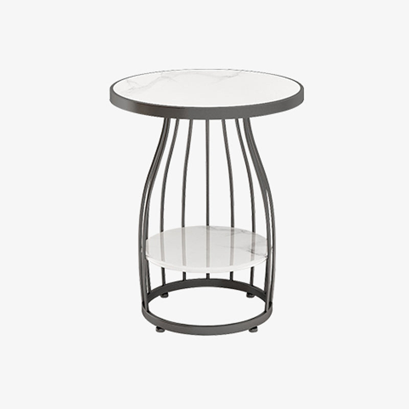 Glam Accent Side Table Living Room Double Tier Round with Storage Metal
