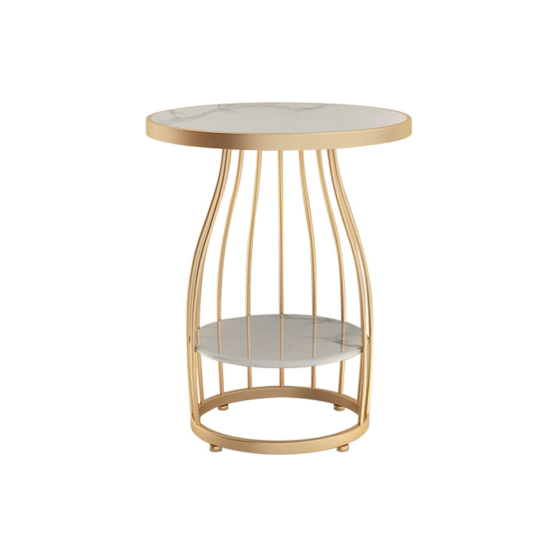 Glam Accent Side Table Living Room Double Tier Round with Storage Metal