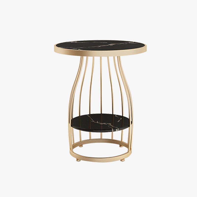 Glam Accent Side Table Living Room Double Tier Round with Storage Metal