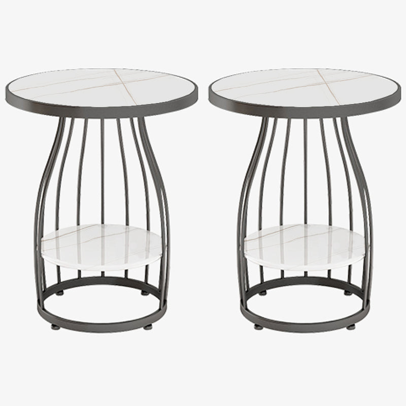 Glam Accent Side Table Living Room Double Tier Round with Storage Metal