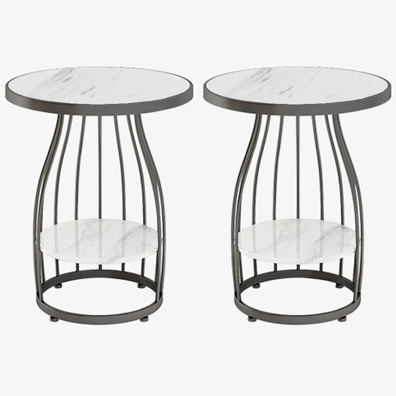 Glam Accent Side Table Living Room Double Tier Round with Storage Metal