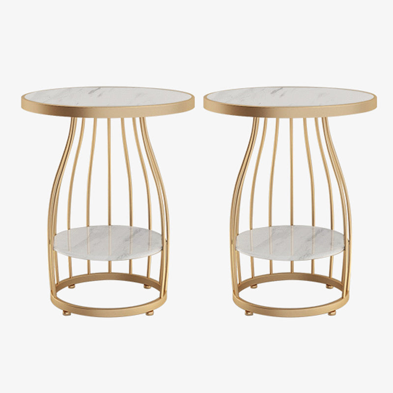 Glam Accent Side Table Living Room Double Tier Round with Storage Metal