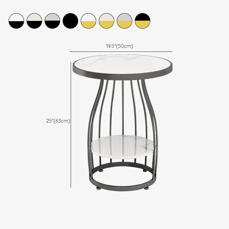 Glam Accent Side Table Living Room Double Tier Round with Storage Metal