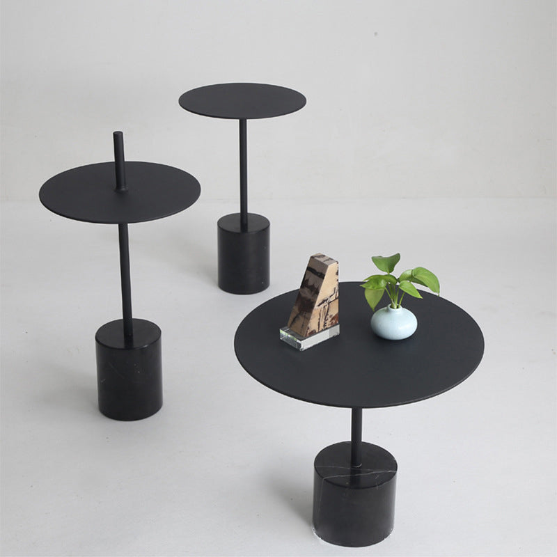 Modern Round Pedestal Side Table Metal and Marble Side End Table
