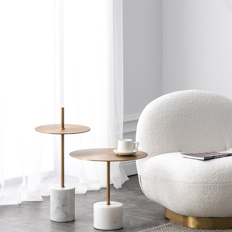 Modern Round Pedestal Side Table Metal and Marble Side End Table