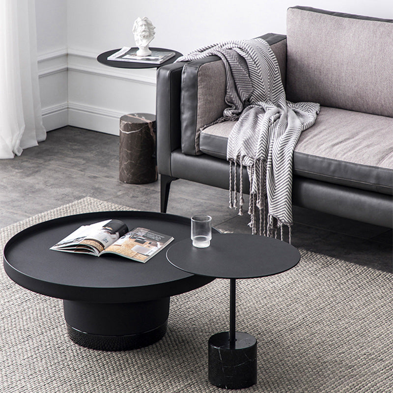 Modern Round Pedestal Side Table Metal and Marble Side End Table