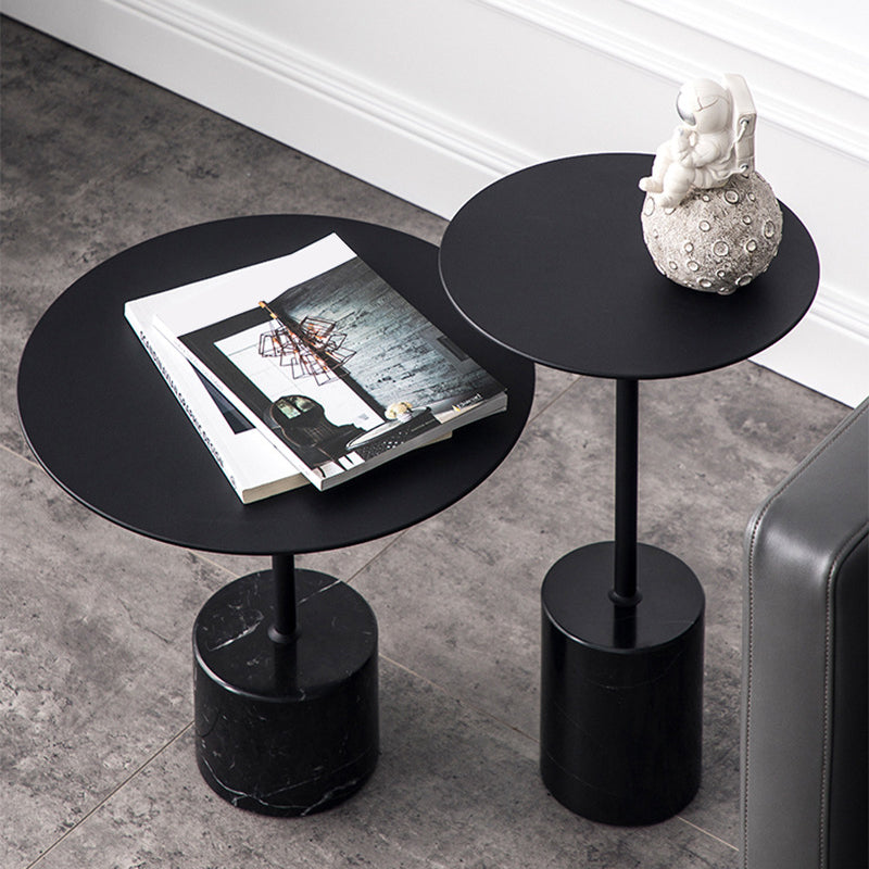 Modern Round Pedestal Side Table Metal and Marble Side End Table