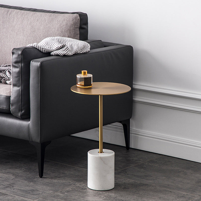 Modern Round Pedestal Side Table Metal and Marble Side End Table