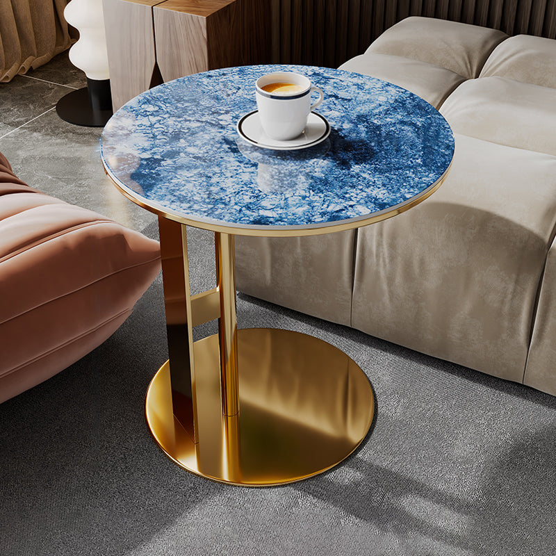 Glam C-shape Side Table Round Stone Top Sofa Side Accent Table