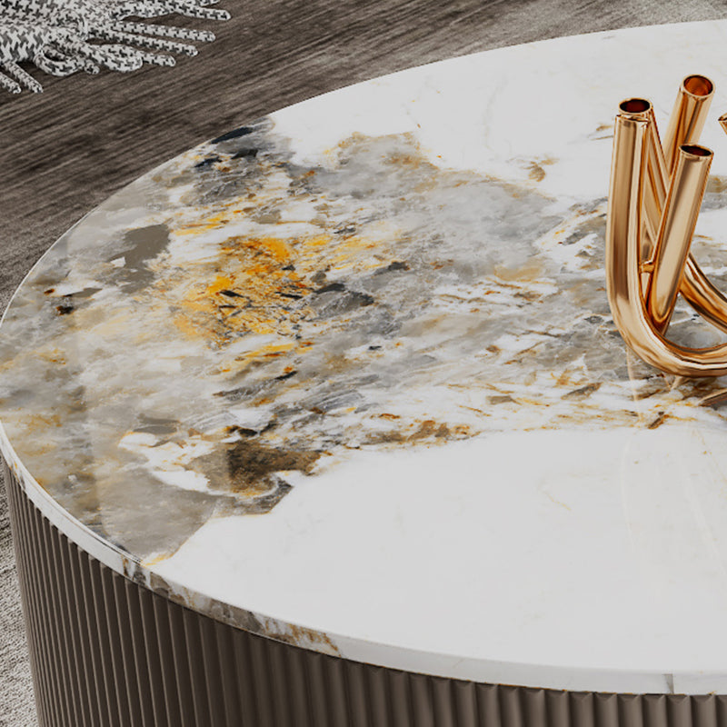 Glam C-shape Side Table Round Stone Top Sofa Side Accent Table