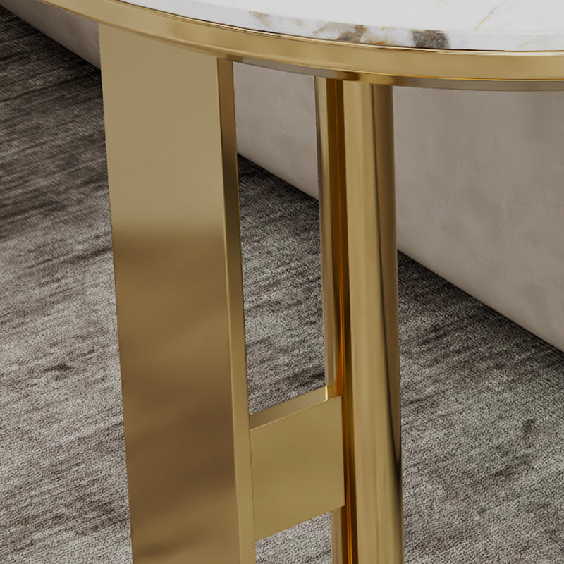 Glam C-shape Side Table Round Stone Top Sofa Side Accent Table