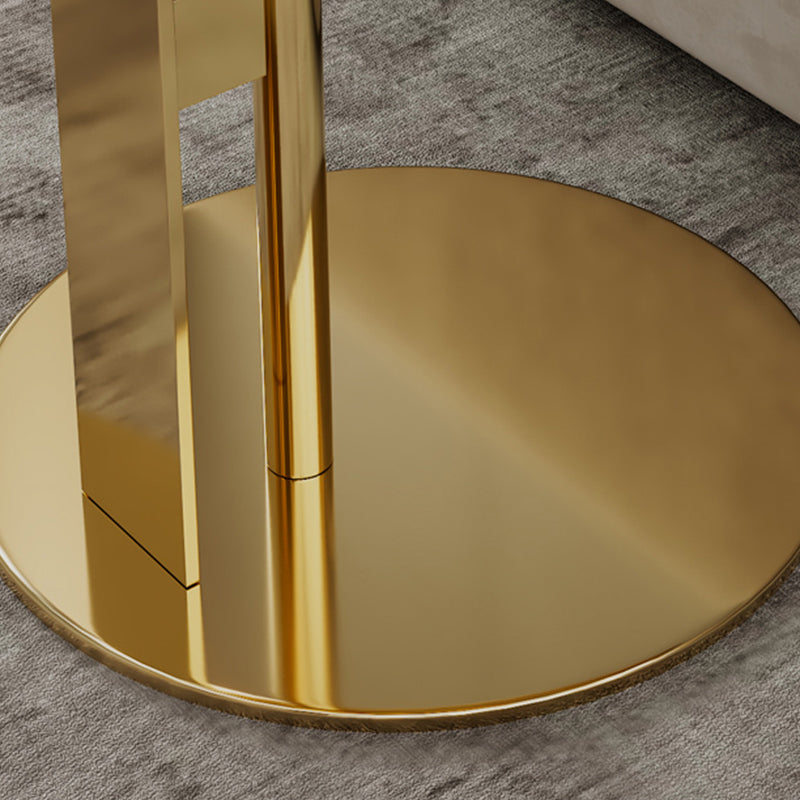 Glam C-shape Side Table Round Stone Top Sofa Side Accent Table