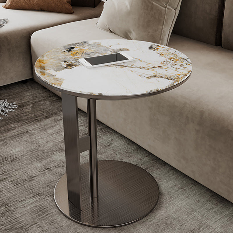 Glam C-shape Side Table Round Stone Top Sofa Side Accent Table