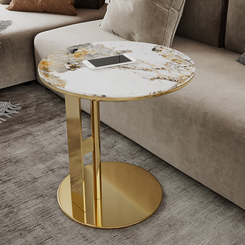 Glam C-shape Side Table Round Stone Top Sofa Side Accent Table