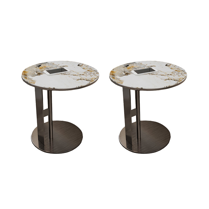 Glam C-shape Side Table Round Stone Top Sofa Side Accent Table