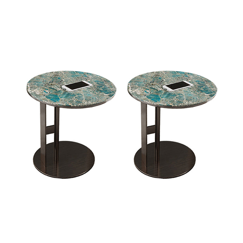Glam C-shape Side Table Round Stone Top Sofa Side Accent Table