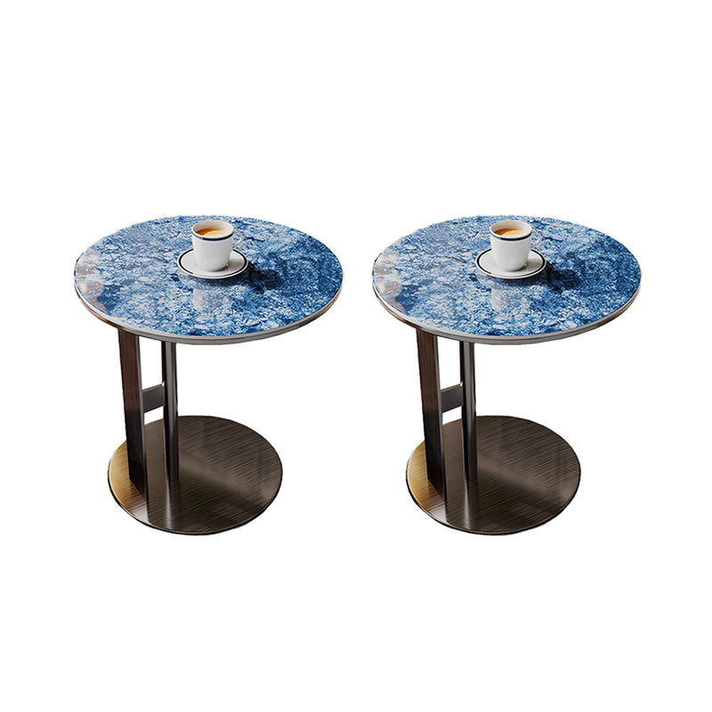 Glam C-shape Side Table Round Stone Top Sofa Side Accent Table