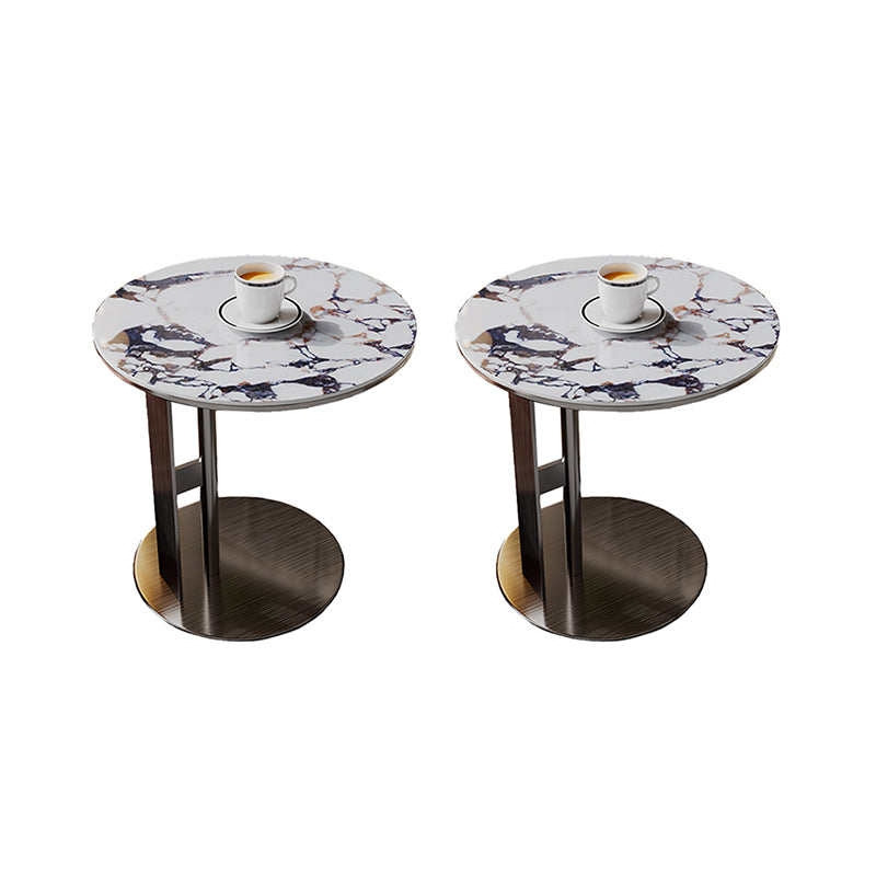 Glam C-shape Side Table Round Stone Top Sofa Side Accent Table