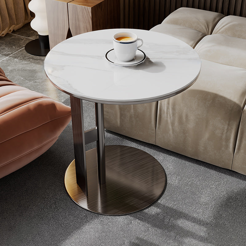 Glam C-shape Side Table Round Stone Top Sofa Side Accent Table