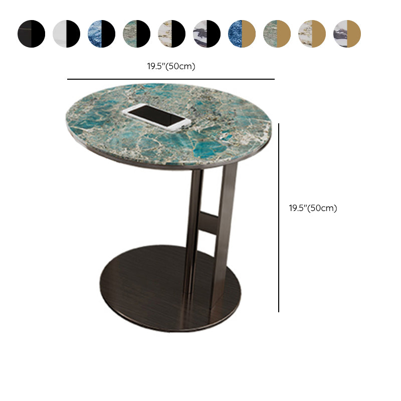 Glam C-shape Side Table Round Stone Top Sofa Side Accent Table