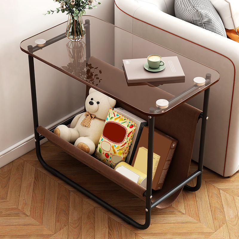 Modernistic Multilayer Tier Corner Table Glass/Marble Side End Table with Storage