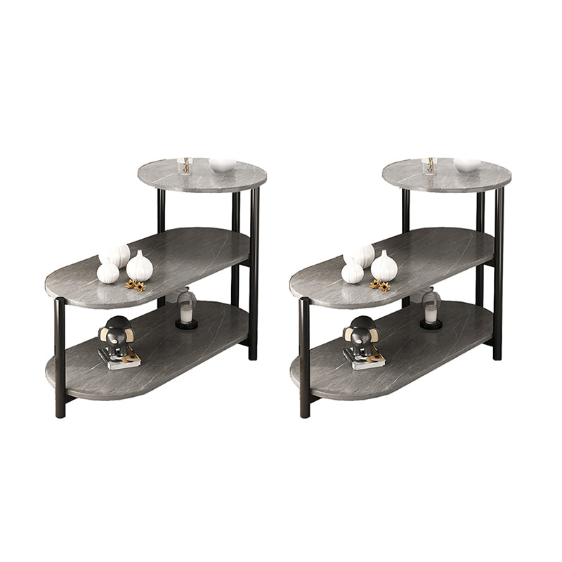 Modernistic Multilayer Tier Corner Table Glass/Marble Side End Table with Storage