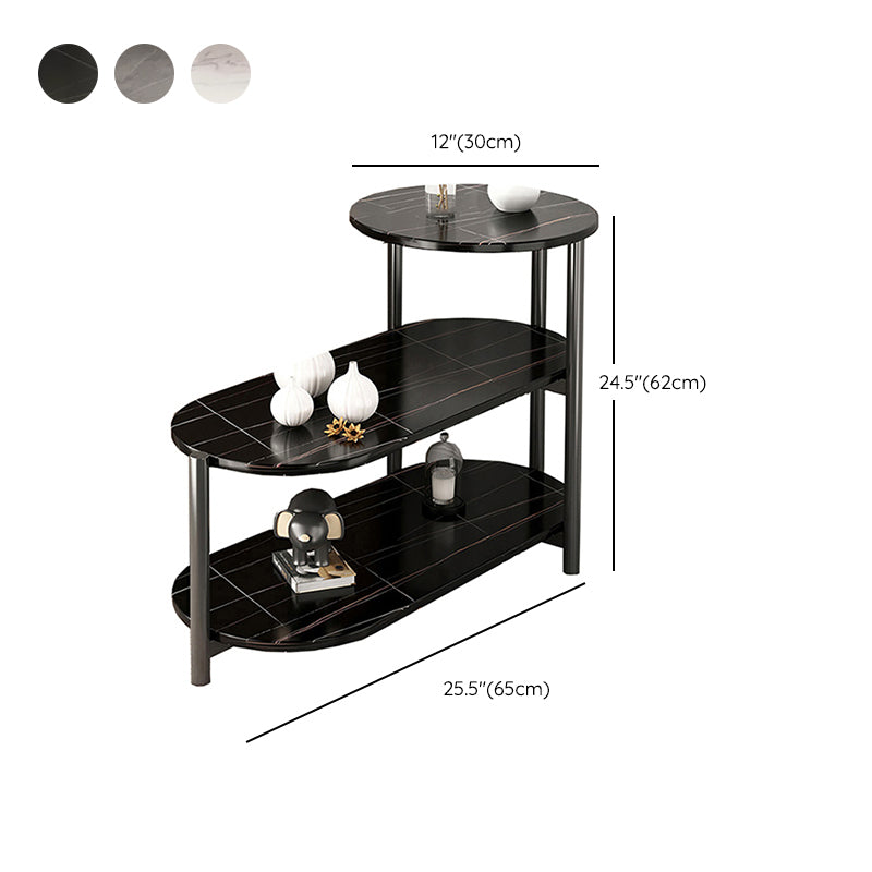 Modernistic Multilayer Tier Corner Table Glass/Marble Side End Table with Storage