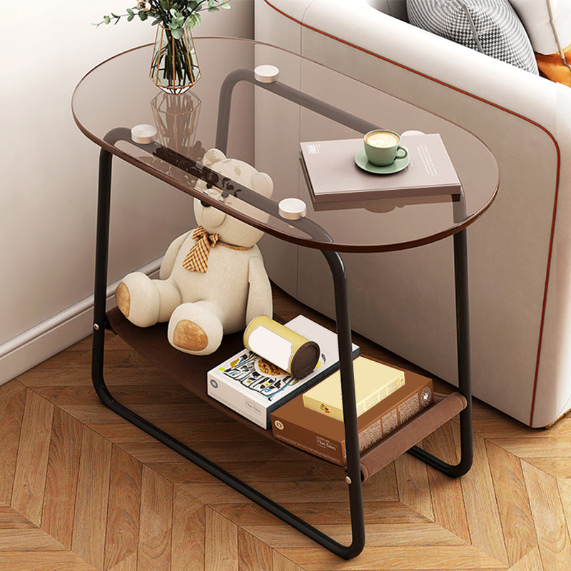 Glam Metal Side Table with Shelves Geometric Stone Top Accent Side Table