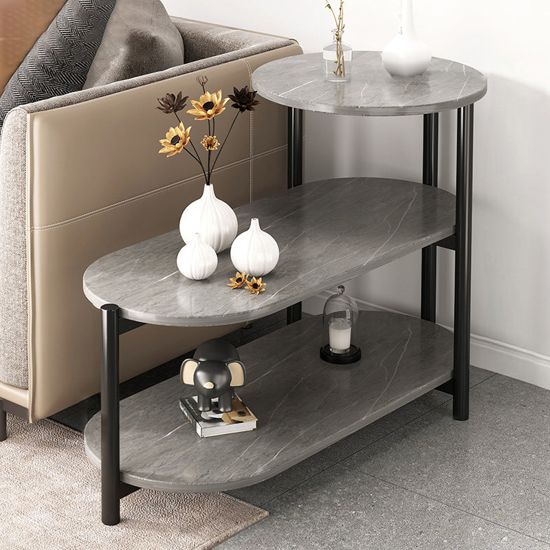 Glam Metal Side Table with Shelves Geometric Stone Top Accent Side Table