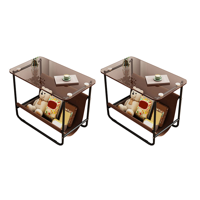 Glam Metal Side Table with Shelves Geometric Stone Top Accent Side Table