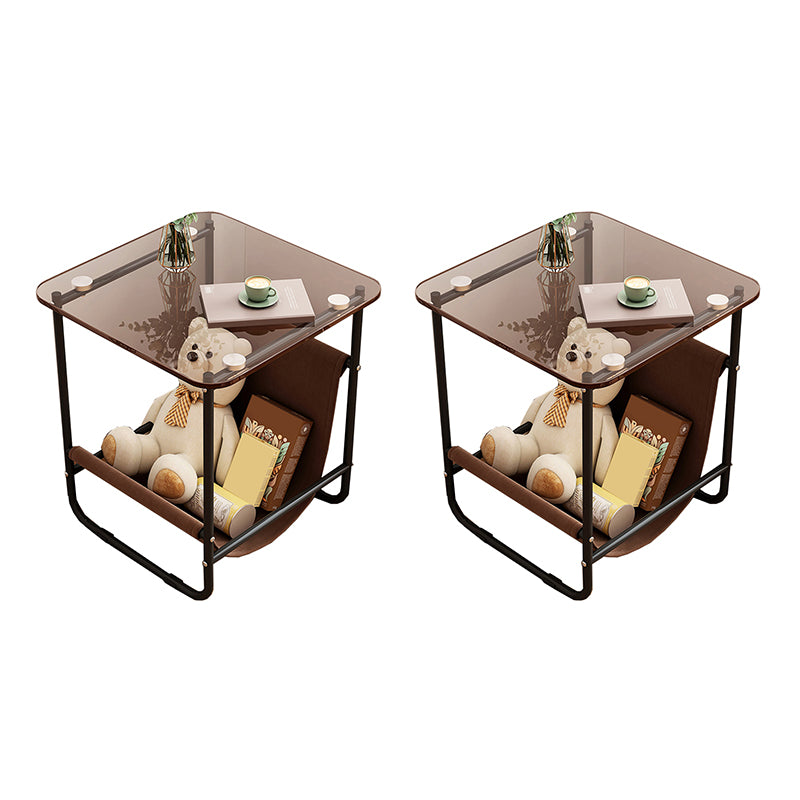 Glam Metal Side Table with Shelves Geometric Stone Top Accent Side Table