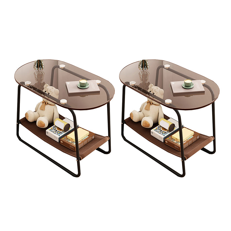 Glam Metal Side Table with Shelves Geometric Stone Top Accent Side Table