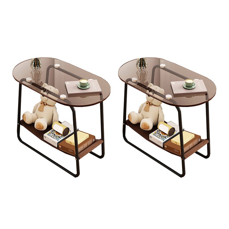 Glam Metal Side Table with Shelves Geometric Stone Top Accent Side Table