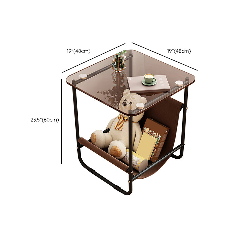 Glam Metal Side Table with Shelves Geometric Stone Top Accent Side Table