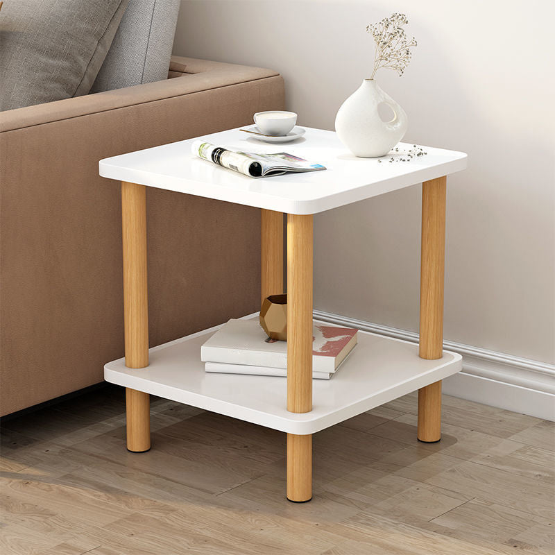 Wooden Side Table Double Tier Modernistic Style Geometric for Living Room